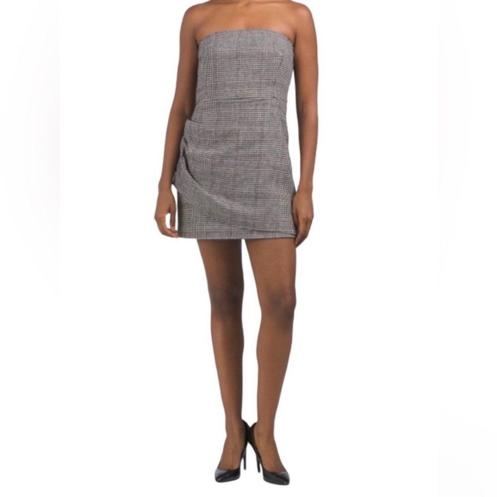 NWOT House Of Harlow 1960 Wool Blend Plaid Black White Strapless Dress Size L